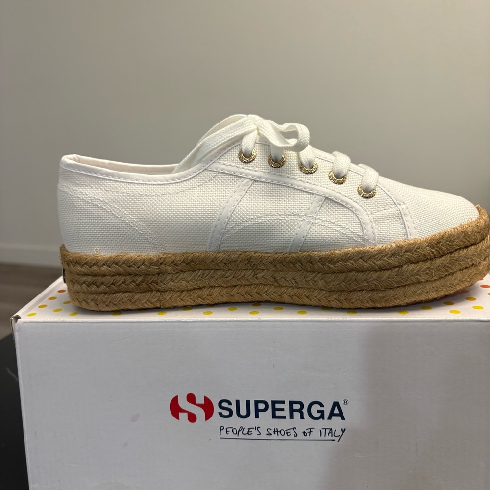 NWT SUPERGA 2730 COTROPEW  Espadrille sneakers in white/cream & brown Sz 7.5